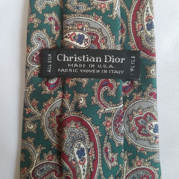 Christian Dior Silk Paisley Tie in Green & Maroon - Picture 2 of 7